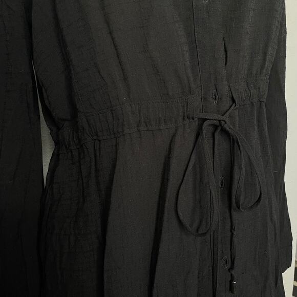 HD IN PARIS Black Button Up Dress Longsleeve Cover Up Semi Sheer Tie Waist Med - Picture 2 of 8